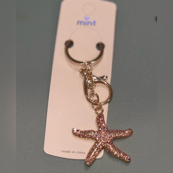 Source Unknown Accessories - BAG CHARM Mint Starfish Keychain - Sparkly Crystal Sea Star Keyring Pink & Gold
